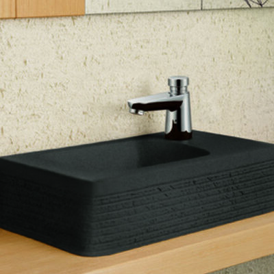 信楽焼オーバーカウンター手洗器+ユーロエココスモポリタンS洗面単水栓(床給水・床排水タイプ)